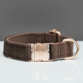 Multiple Colour Velvet Personalise Dog Collar Leash Set With Bow (Option: Brown-M)